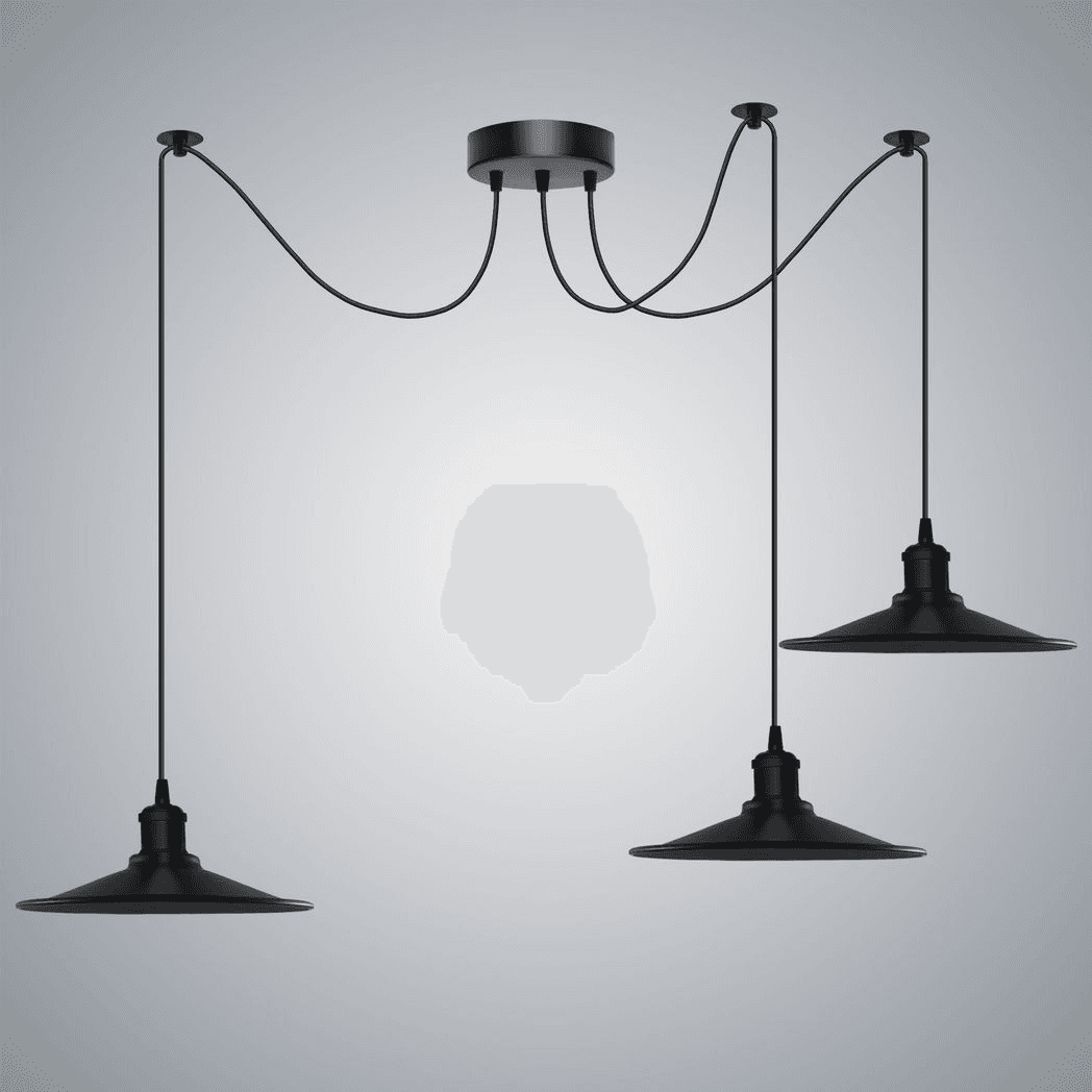 image-Black Vintage 3 Head Cone shaped shade Ceiling Pendant Light Fitting with Adjustable Cord Hanging Light Fixture