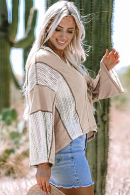 image-Crochet Detail High Low Top - Loose Fit, Vintage Style, Exposed Seam (59 characters)