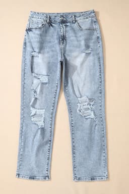 image-Sky Blue Light Wash Frayed Slim Fit High Waist Jeans