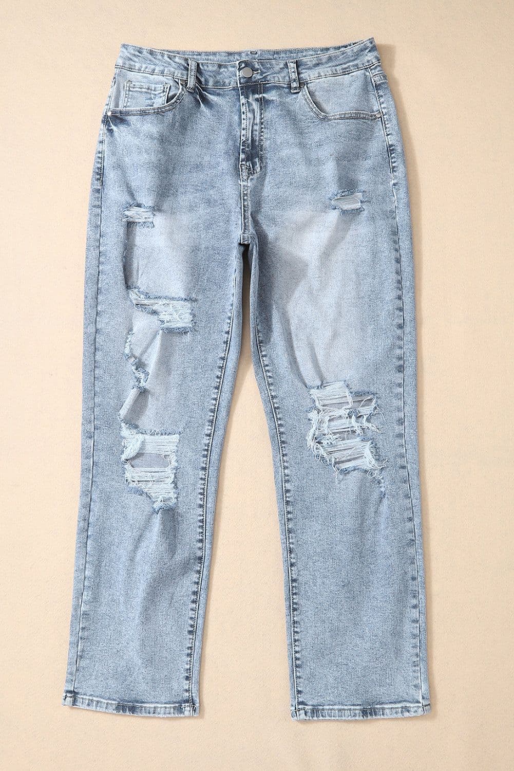 image-Sky Blue Light Wash Frayed Slim Fit High Waist Jeans
