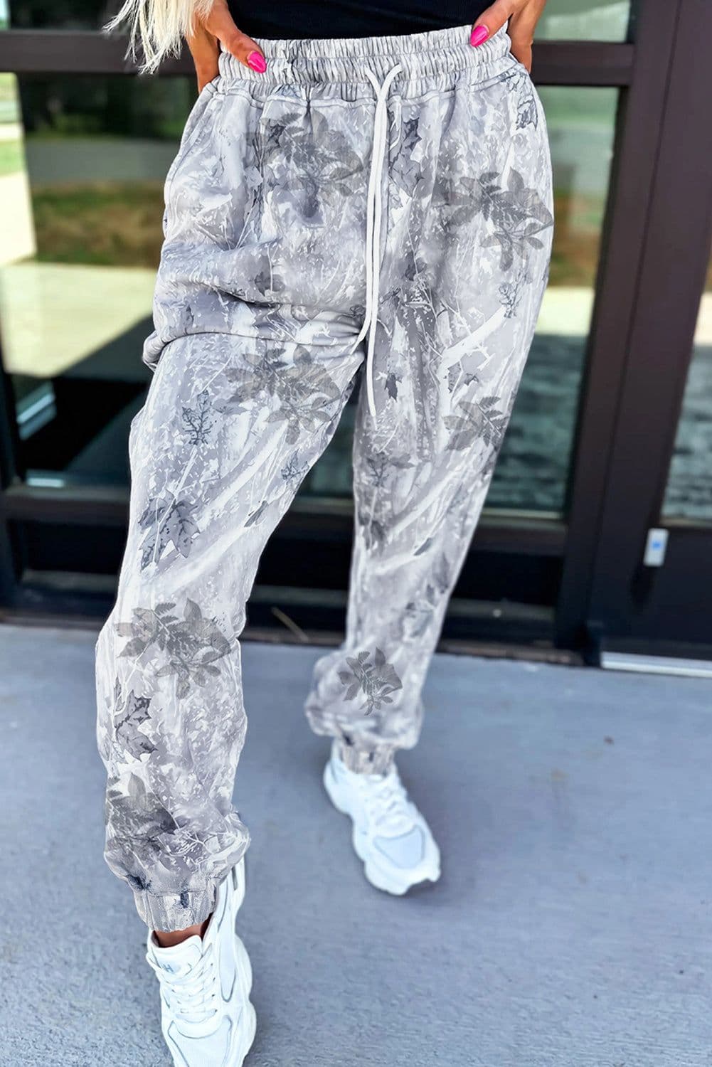 image-Gray Camo Jogger Pants Drawstring Elastic Waist