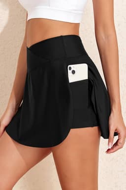 image-Black Swim Skort High Waist Crossover Pockets