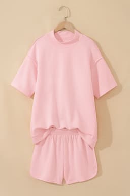 image-Yellow Cream Mock Neck Tee & Shorts 2pc Set
