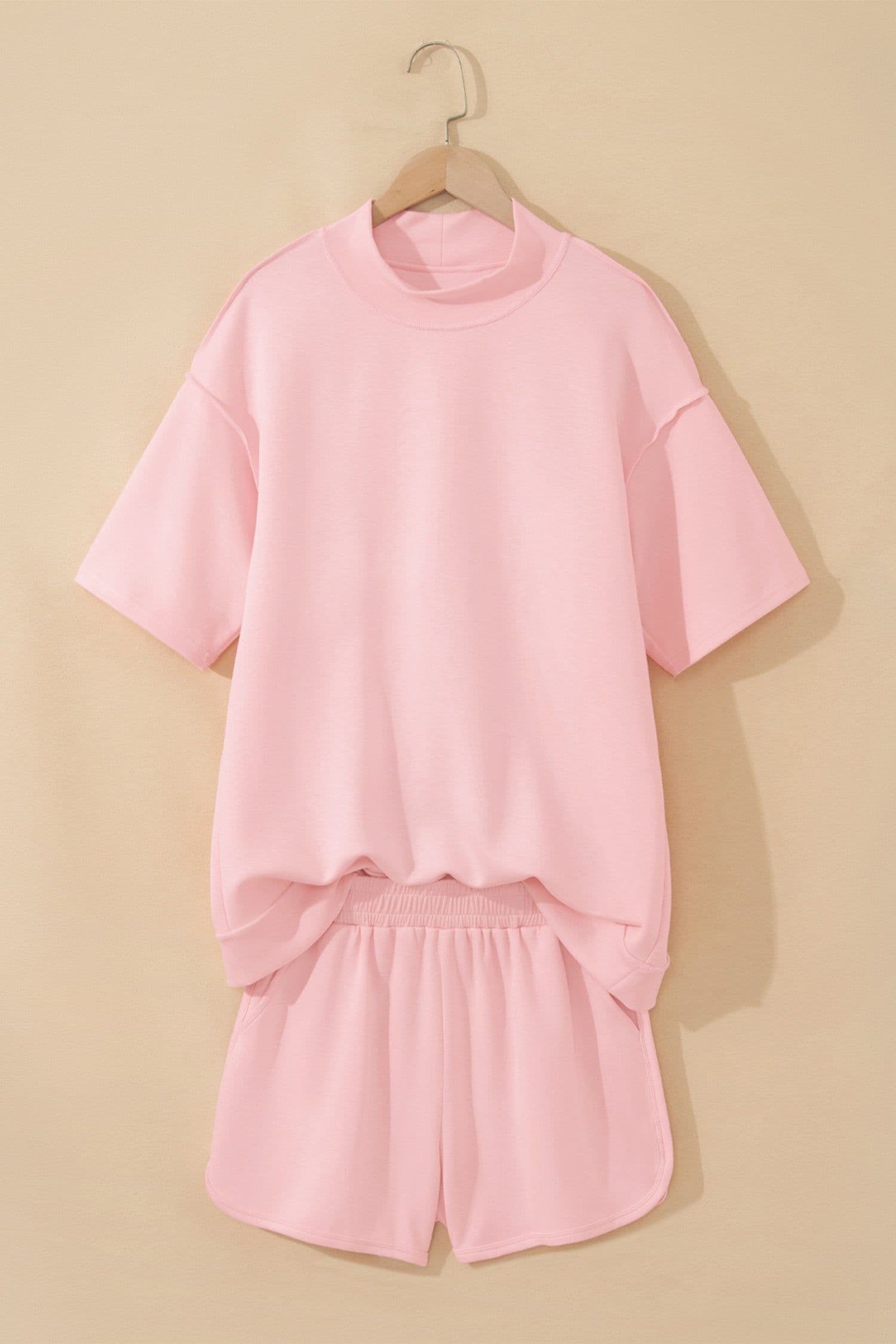 image-Yellow Cream Mock Neck Tee & Shorts 2pc Set