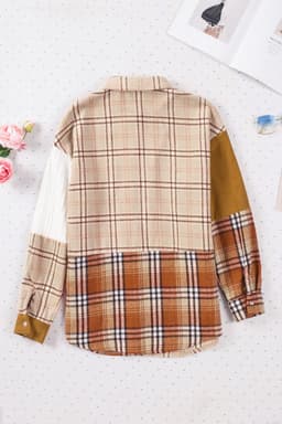 image-Plaid Color Block Patchwork Shirt Jacket - Orange, Sizes S-2XL