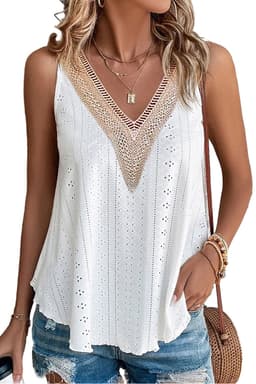 image-White Lace Crochet Tank Top V Neck Loose Fit