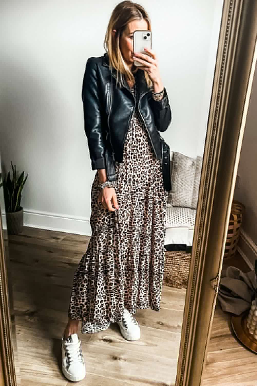 image-Leopard Print Tiered Maxi Dress - Wide Sleeves - Elegant & Stylish - Sizes S-XL