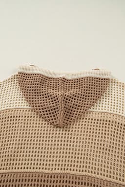 image-Parchment Colorblock Hollowed Knit Plus Size Hooded Jumper Sweater