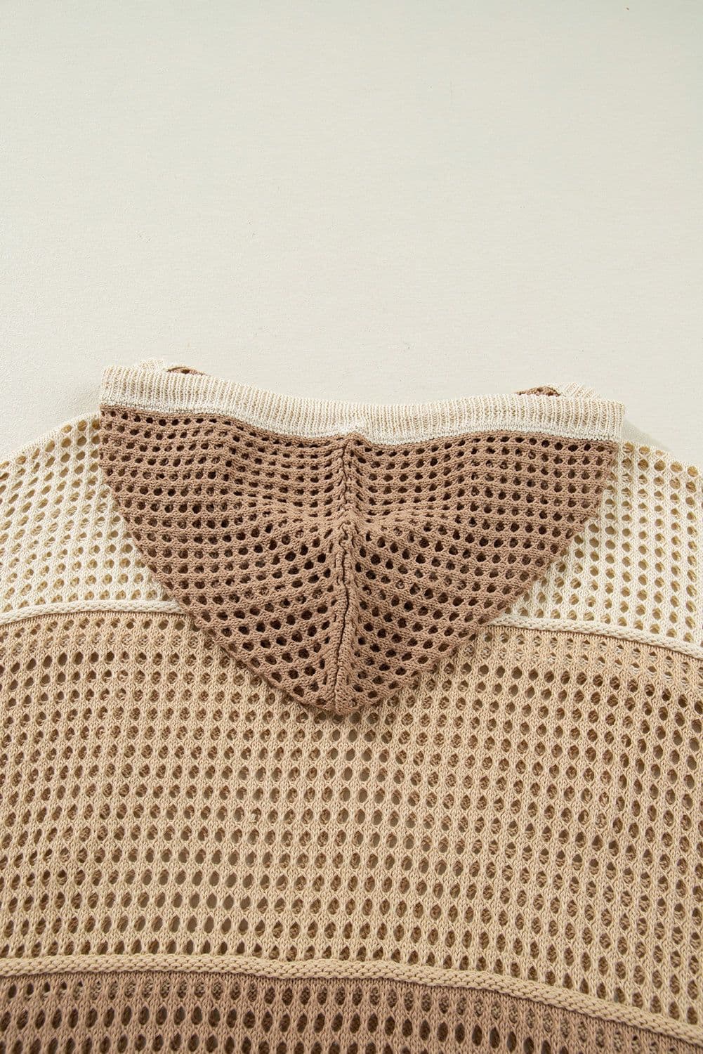 image-Parchment Colorblock Hollowed Knit Plus Size Hooded Jumper Sweater