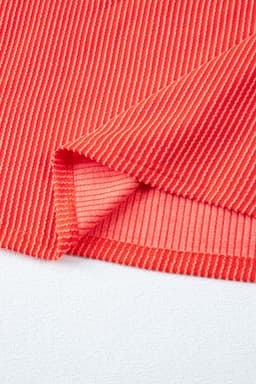 image-Orange Ribbed Textured Knit Loose Fit Tee and Shorts Set