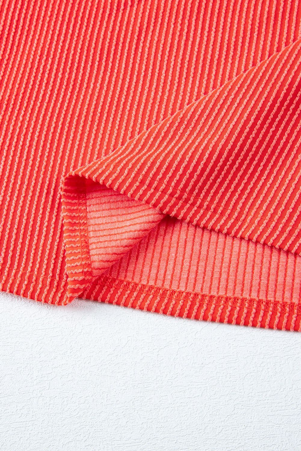 image-Orange Ribbed Textured Knit Loose Fit Tee and Shorts Set