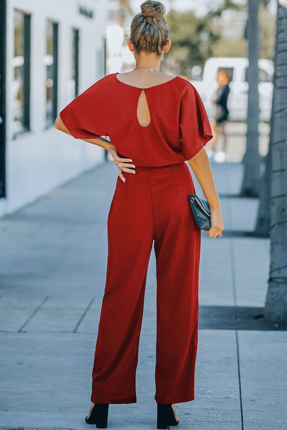 image-Black Belted Wide Leg Jumpsuit