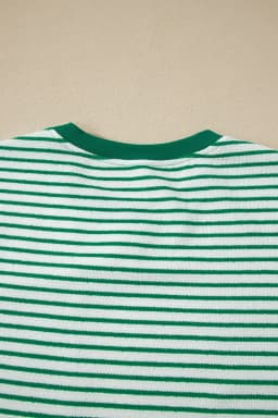 image-Khaki Stripe Crew Neck Tee Drawstring Waist Cropped Pants Set