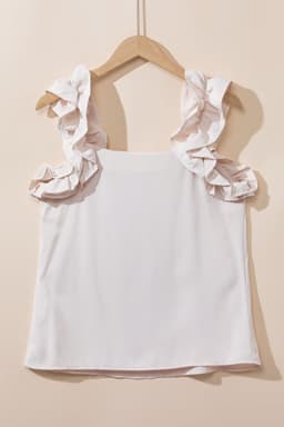 image-Oatmeal Solid Ruffle Trim Sleeveless Top