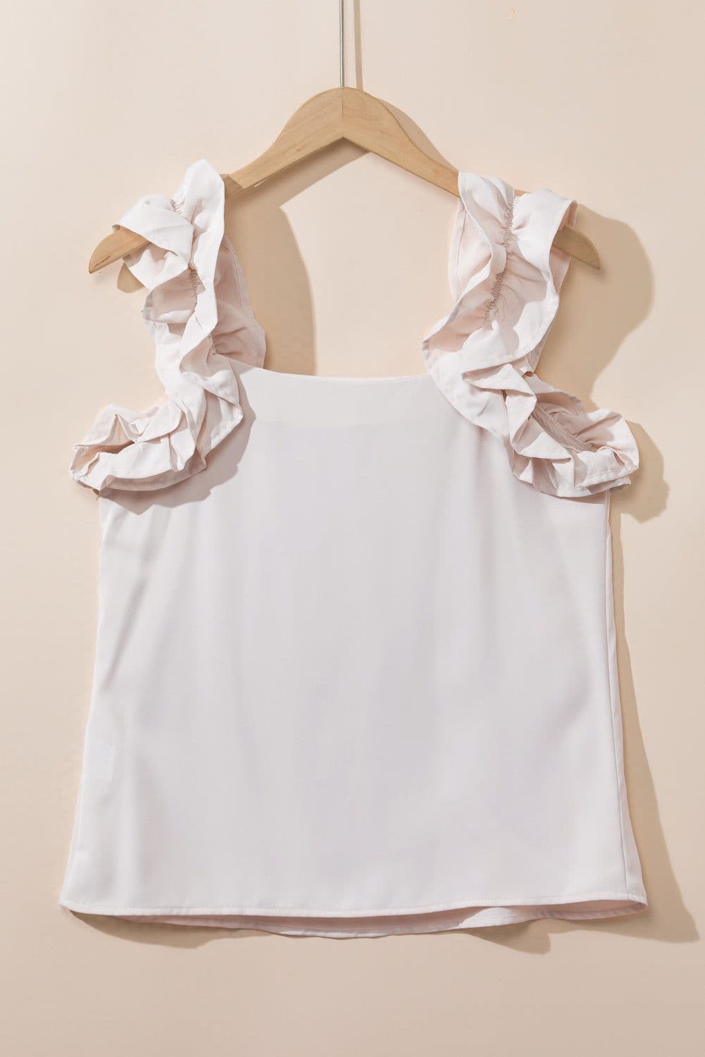 image-Oatmeal Solid Ruffle Trim Sleeveless Top