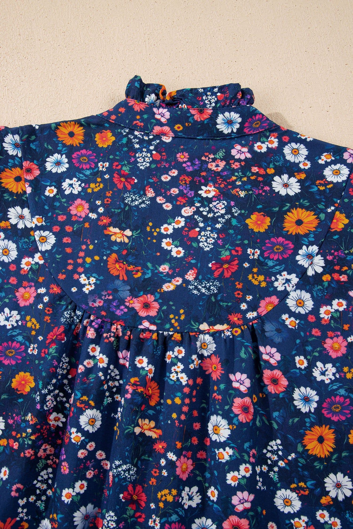 image-Blue Wild Daisy Floral Split Neck Short Puff Sleeve Mini Dress