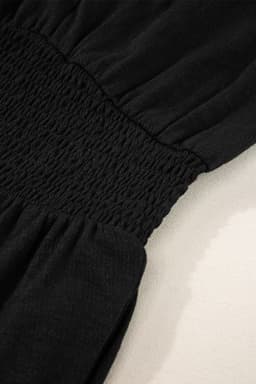 image-High Waist Shirred V Neck Jumpsuit - Sleeveless Sexy Design