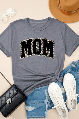 image-Gray Leopard MOM Graphic Crewneck T-Shirt