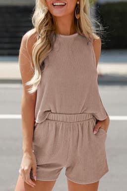 image-Smoke Gray Corded Sleeveless Top and Shorts Set