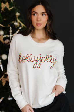 image-Beige Holly Jolly Christmas Knit Sweater