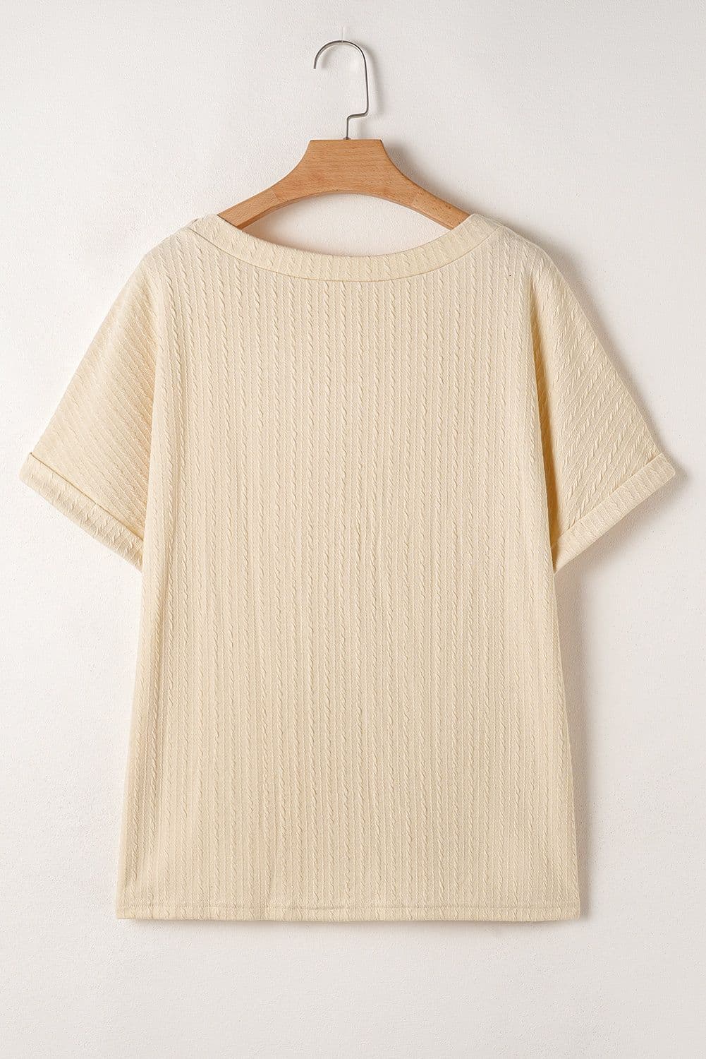 image-Plus Size Beige Crochet Lace Patched Cuffed Sleeve Top - Textured Cable Knit (65 characters)