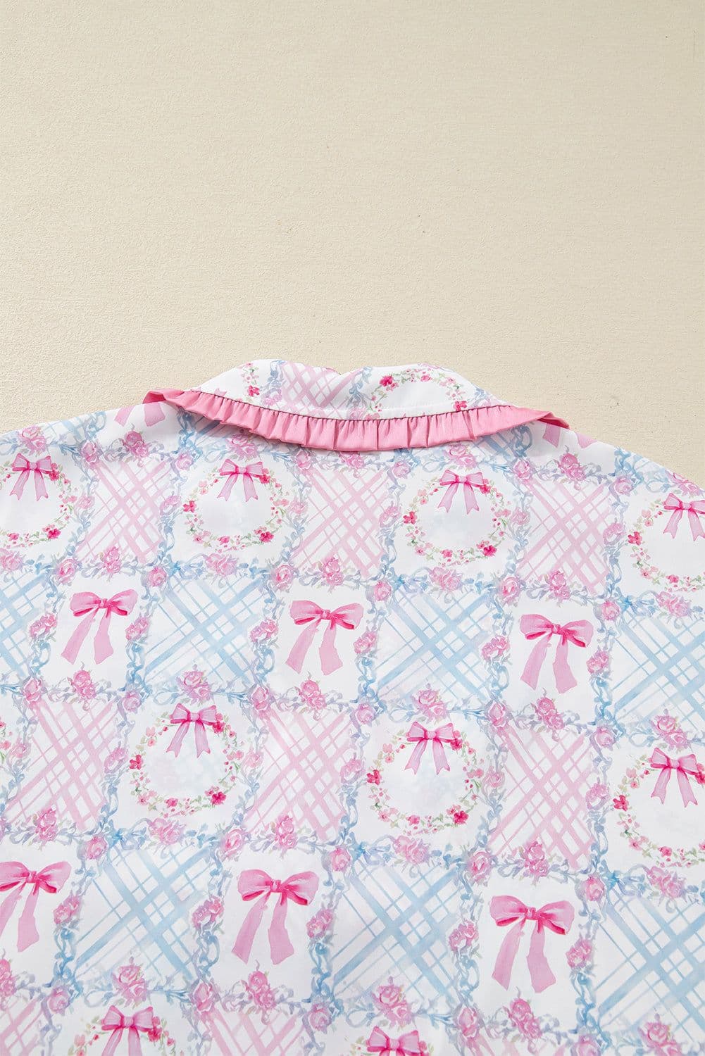 image-Pink Bow Wreath Christmas Pajama Set - Long Sleeve 2pc