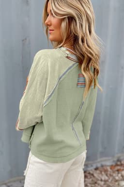image-Meadow Mist Green Raglan Top - Patchwork Sleeves XL Size