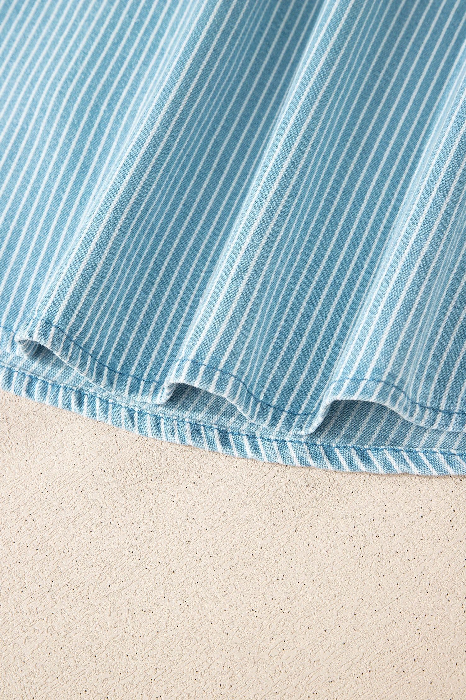 image-Sky Blue Stripe Short Sleeve Button Up Shirt