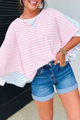 image-Casual Stripe Oversize Dolman Sleeve T Shirt