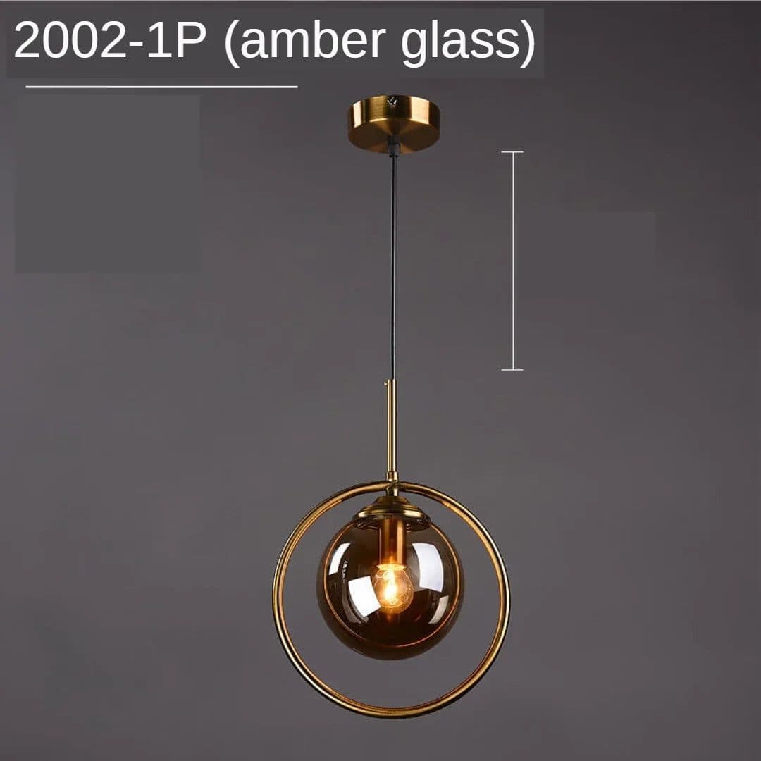image-Modern Glass Ball Pendant Lighting Fixture Golden Ring Kitchen Dining Room Bedside Hanging Lamps Luminaire Suspension Lights