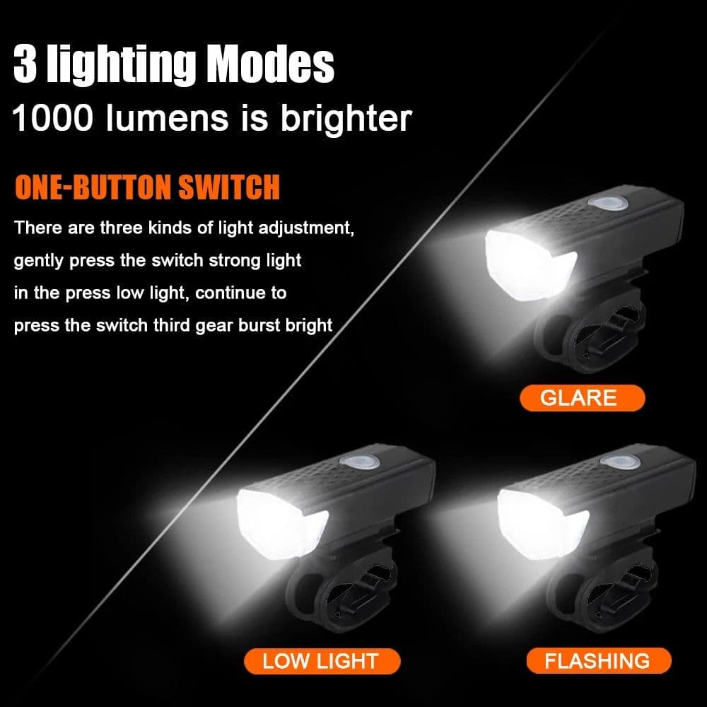 image-USB Rechargeable Bike Light Front Light Red Taillight Easy to Install 3 Modes Bicycle Accessories for the Bicycle