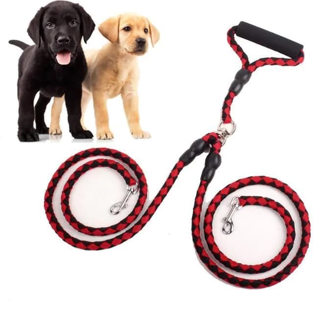image-Double-Ended Traction Rope For Walking The Dog Hand-Double-Ended Traction Rope One Plus Two Leash Collar Pet Supplies Dog Collar