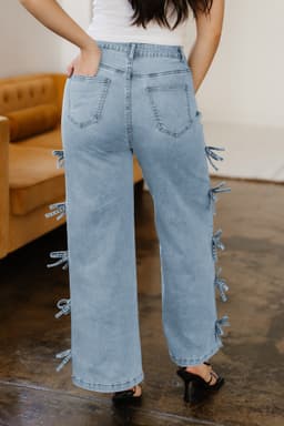image-Beau Blue Bow Knot Jeans - Women's Loose Straight