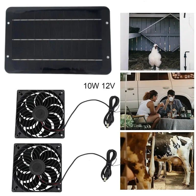 image-Solar-Powered Electric Ventilator - 10W/12V Dual Fan Pack