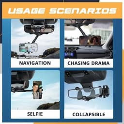 image-Rotatable Retractable Rearview Mirror Phone Holder For Car