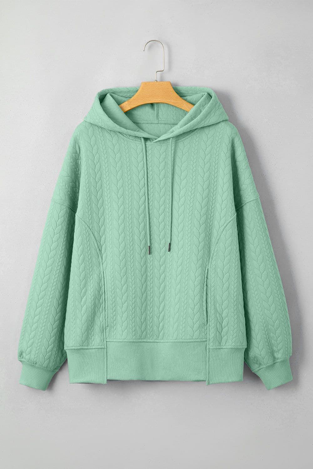 image-Moonlight Jade Cable Textured Baggy Hoodie