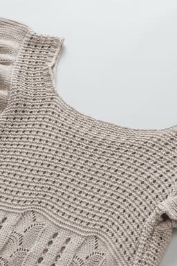 image-Beige Pointelle Knit Flutter Sleeve Sweater - Versatile & Chic