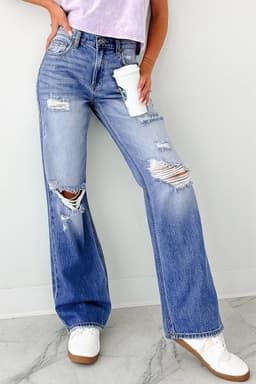 image-Myosotis Mid Rise Distressed Sneak Peek Straight Leg Jeans