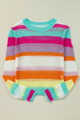 image-Rose Crochet Colorblock Patchwork Sweater - Rose Red