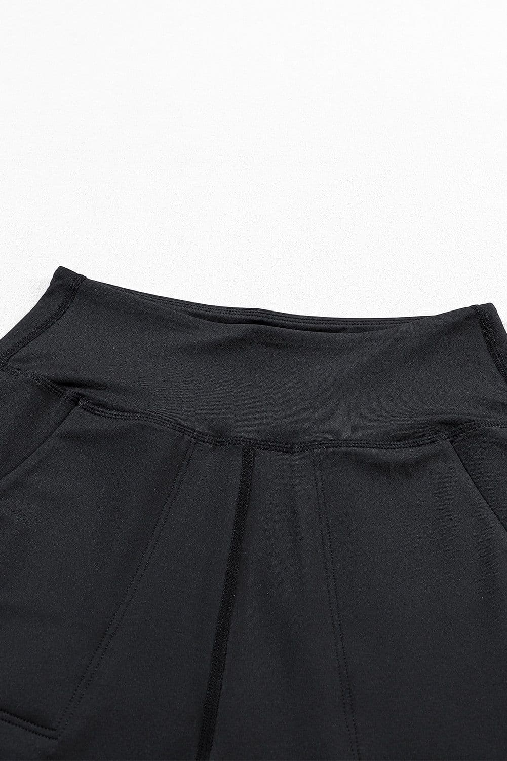 image-Black High Waist Joggers with Exposed Seam & Pockets