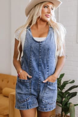 image-Dusk Blue Sleeveless U Neck Denim Romper