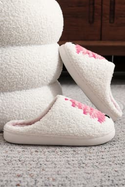 image-White Plush Christmas Tree Slippers Contrast Liner