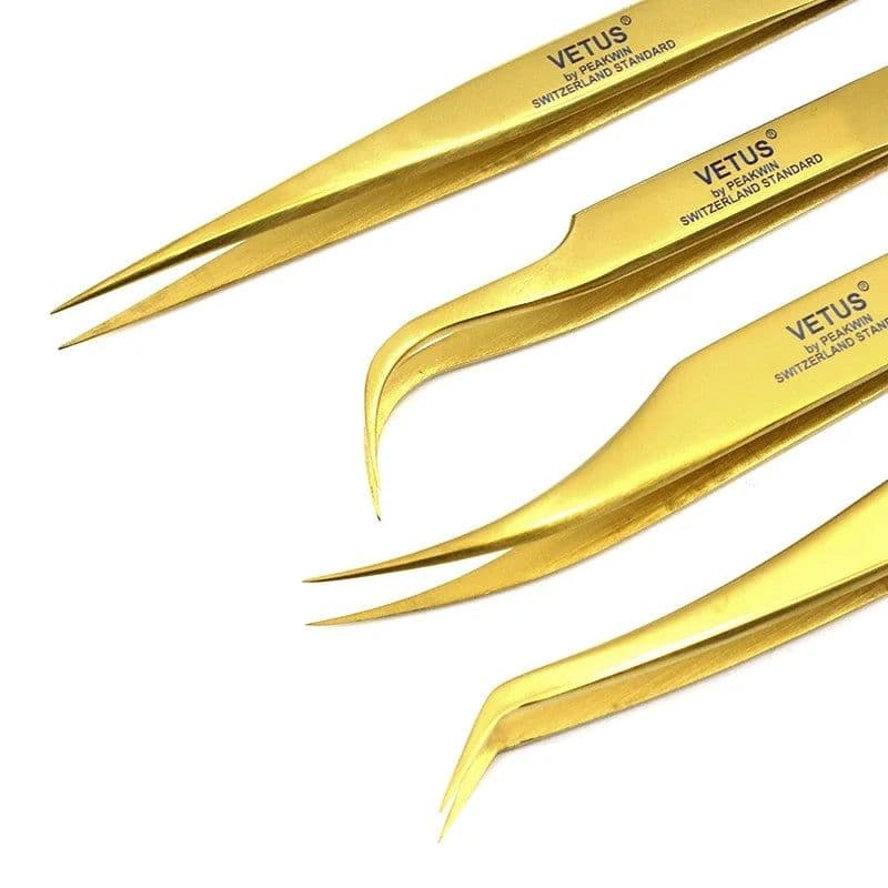 image-100%Vetus MCS Series Golden colors Premium Beauty Makeup Tweezers for Eyelashes Extension Pinzas Super precision