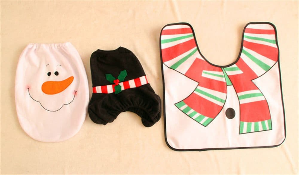 image-Merry Christmas Bathroom Curtain Santa Claus Toilet Seat Christmas Decorations
