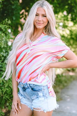image-Multicolour Abstract Print High Low Blouse
