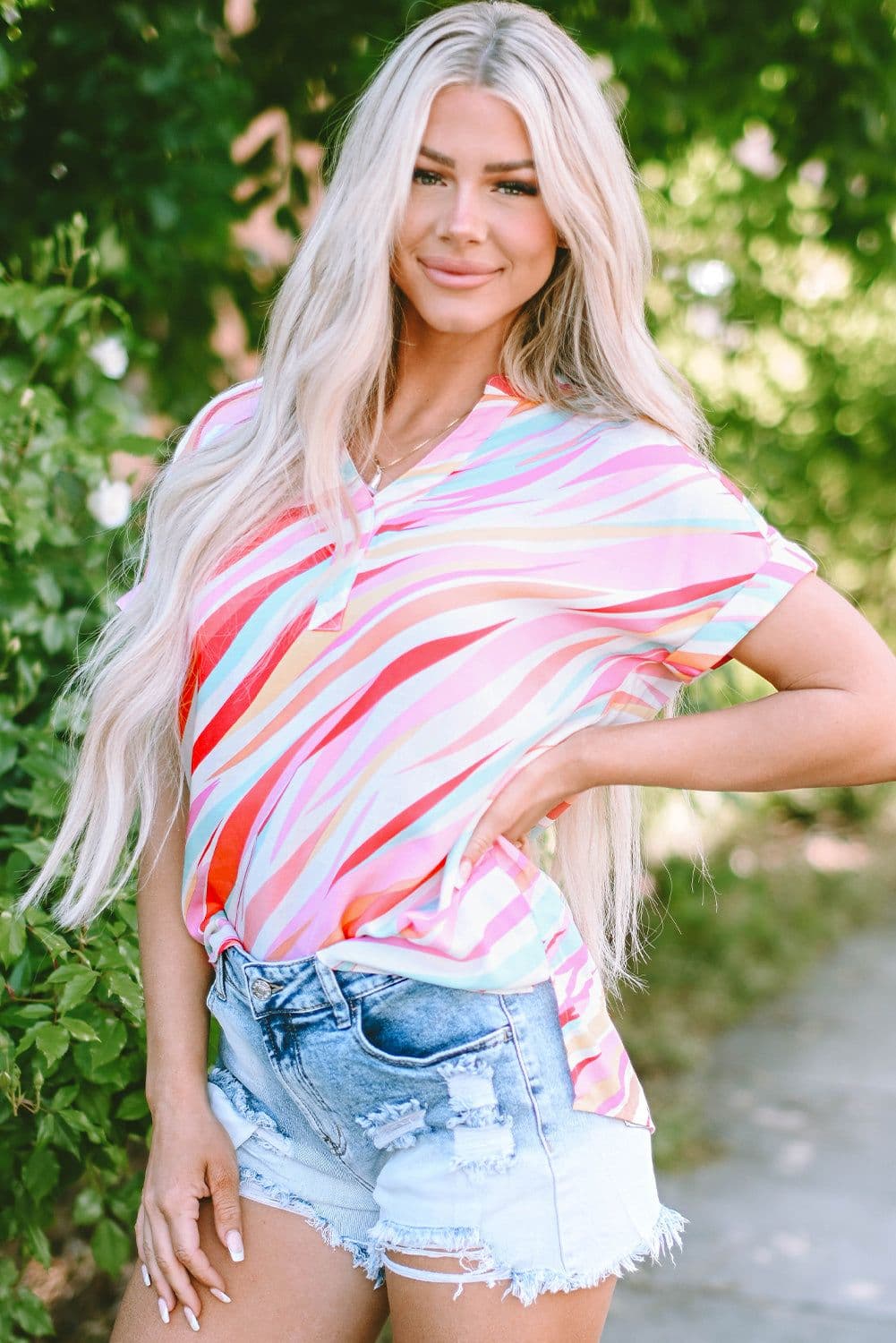 image-Multicolour Abstract Print High Low Blouse
