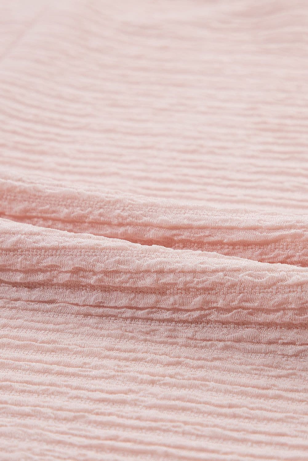 image-Light Pink Ruffled Short Sleeve Blouse - Solid Texture Elegant Design