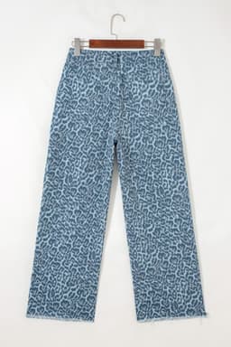 image-Sky Blue Leopard Frayed Wide Leg Jeans