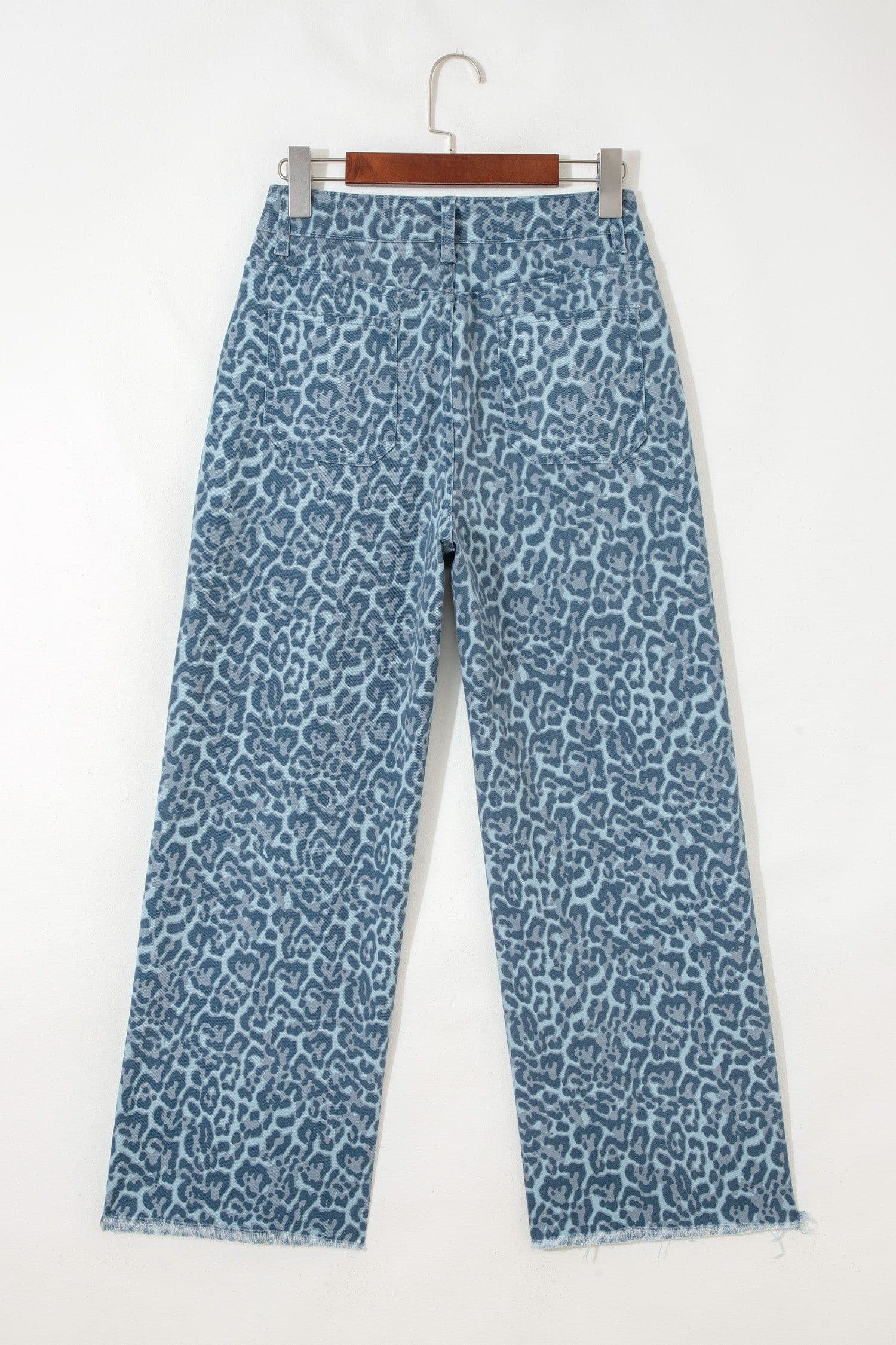 image-Sky Blue Leopard Frayed Wide Leg Jeans