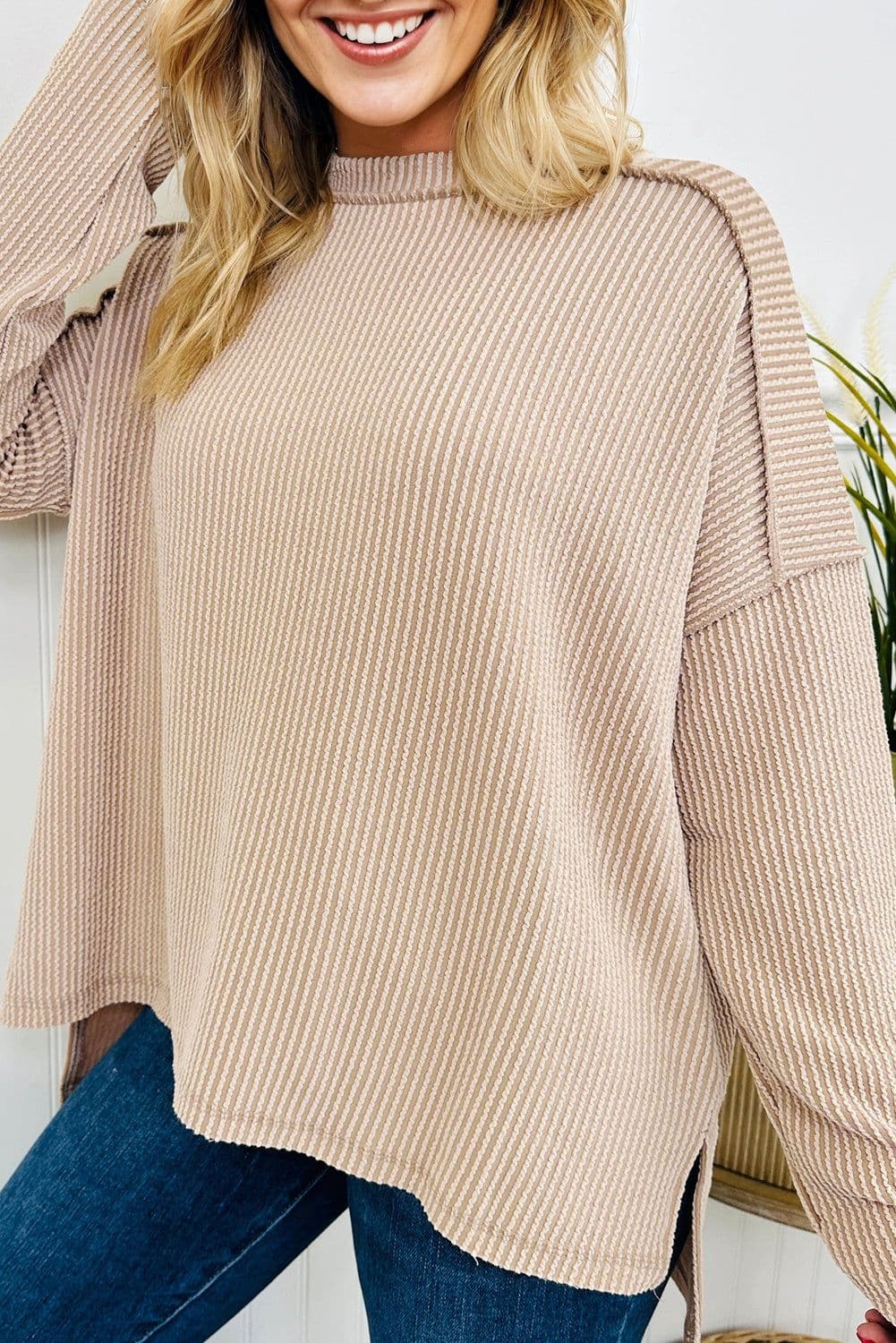 image-Black Twist Ribbed Long Sleeve Top - Exposed Seam